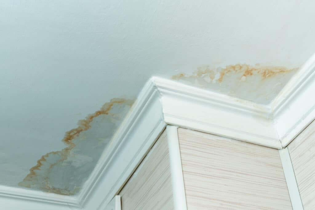 Water stains on ceiling from a water leak